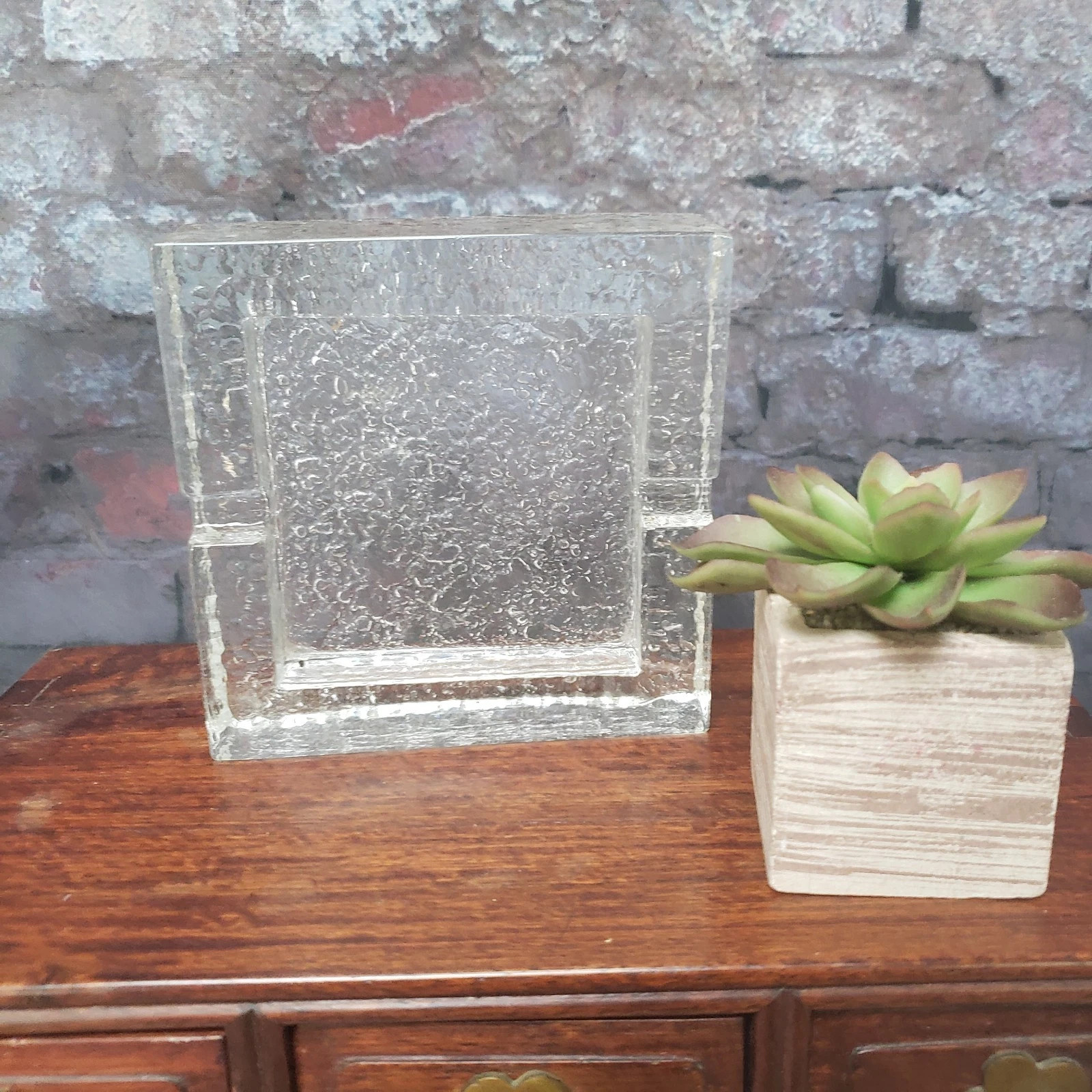 Heavy Square Ice Block MCM Scandinavian Glass block Ashtray 4.75 x 4.75 inches | eBay US