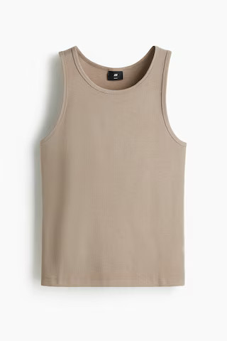 H & M - Slim-Fit Ribbed Tank Top - Beige | H&M (US, CA, MX)