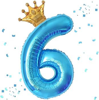 40 Inch Blue Number 6 & Mini Crown Balloon for Birthday Party Decorations, 6th Birthday Party Dec... | Amazon (US)