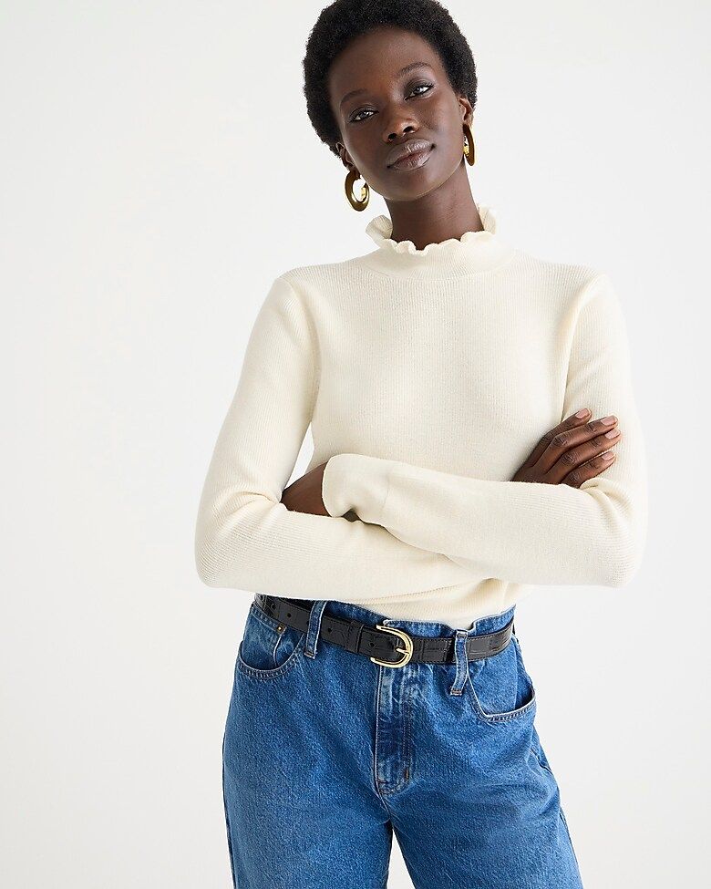 Ruffleneck merino wool-blend sweater | J.Crew US