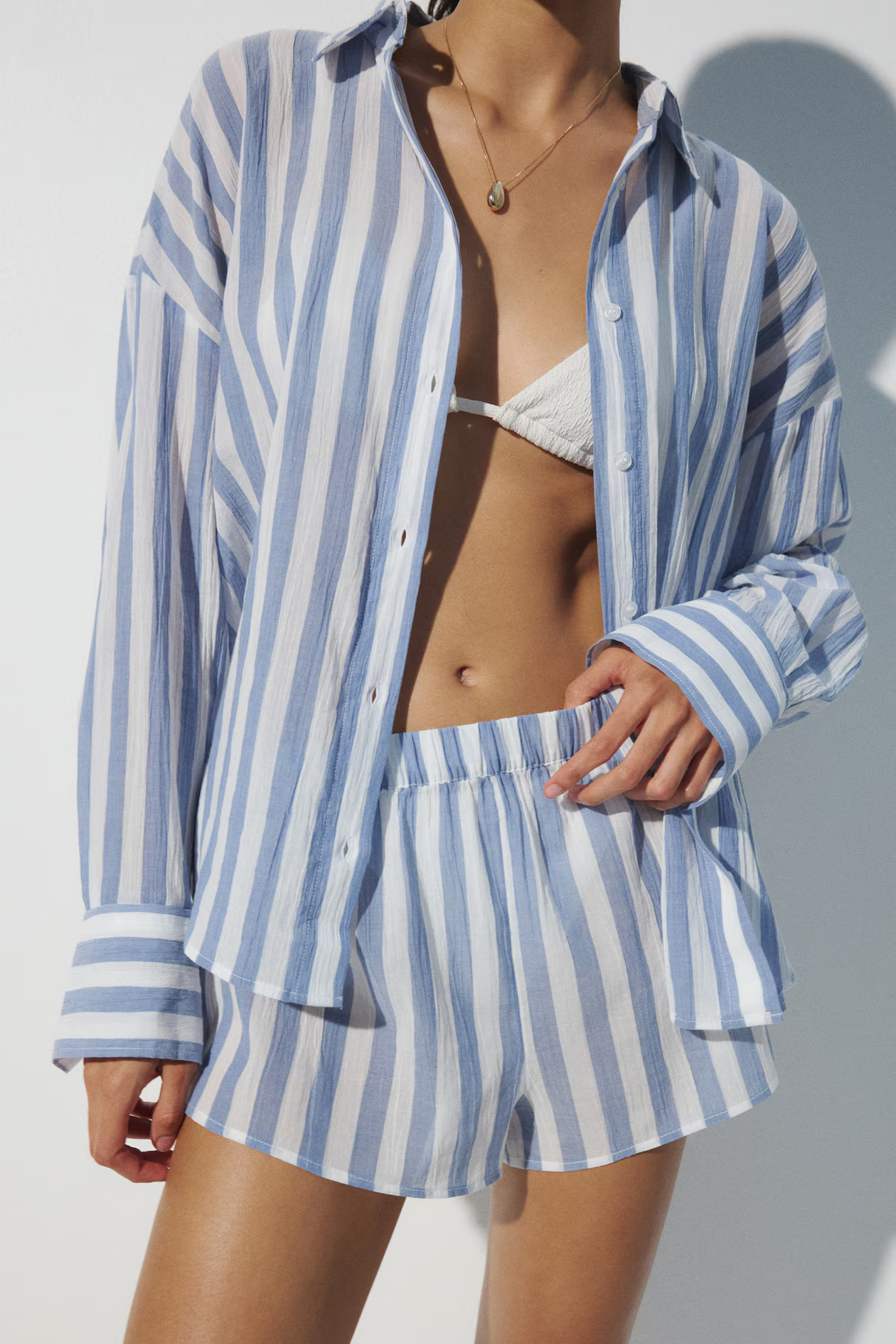 Cotton Beach Shorts - Blue/white striped - Ladies | H&M US | H&M (US + CA)