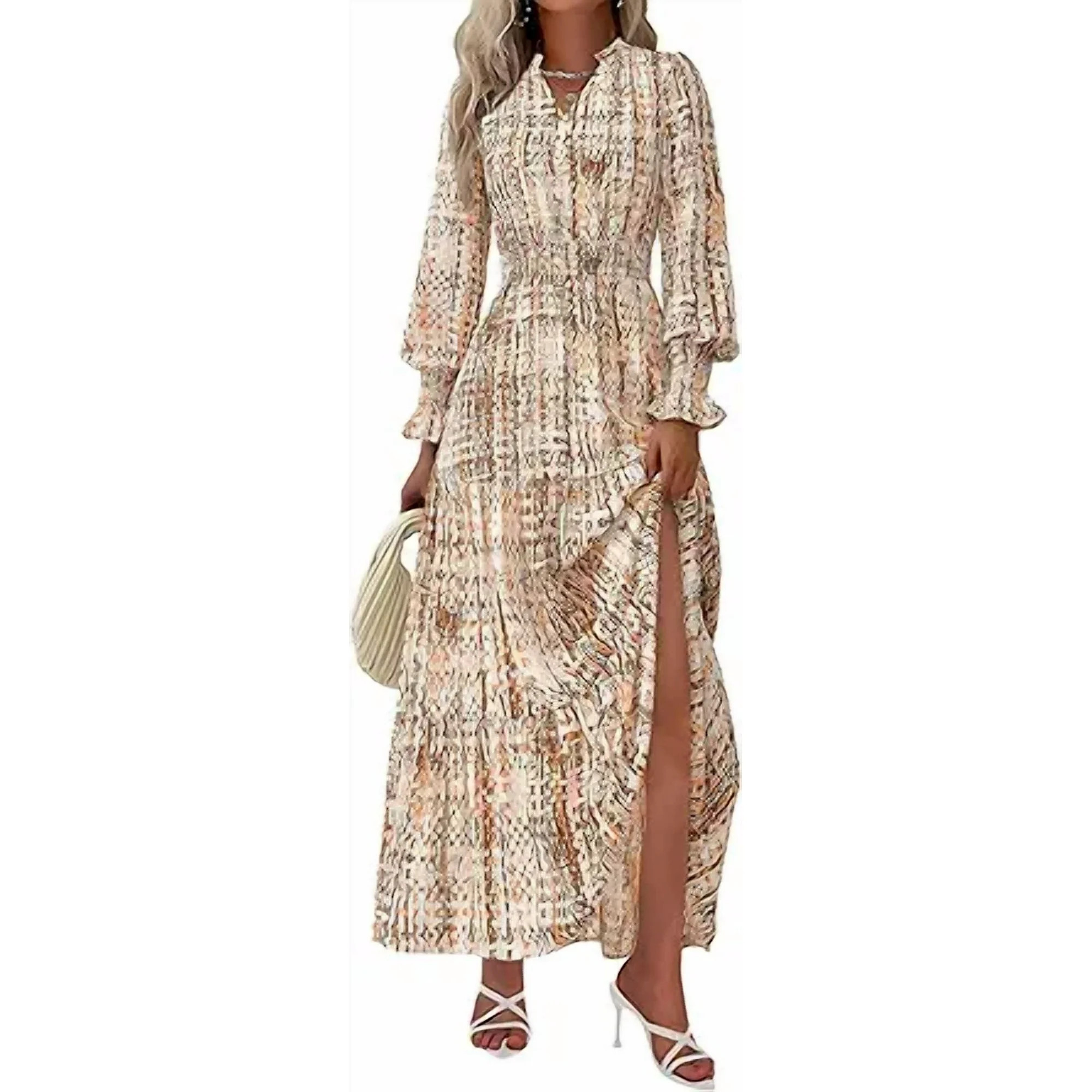 PRETTYGARDEN Women's Floral Maxi Dress Spring Long Sleeve V Neck Casual A Line Long Flowy Boho Pa... | Walmart (US)