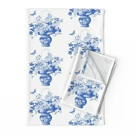 Chinoiserie Blue And White Vase Of Linen Cotton Tea Towels by Roostery Set of 2 | Walmart (US)
