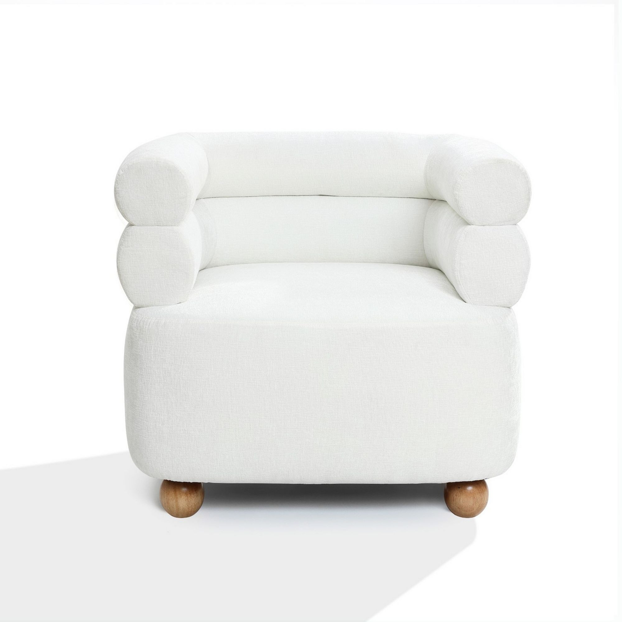 LuxenHome Modern Upholstered Ivory Barrel Accent Chair with Wood Ball Legs | Kohl's