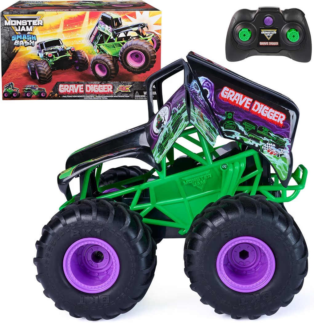 Monster Jam, Official Smash & Bash Grave Digger Remote Control Indoor & Outdoor Vehicle, 1:15 Scale Repairable Monster Truck, Kids Toys for Boy and Girls Ages 4 and up | Amazon (US)