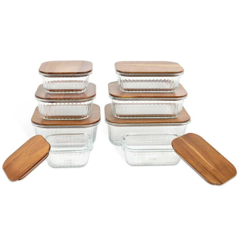 Mesa Living Ribbed Glass Food Storage Set with Wood Lids, 8pc Set | Walmart (US)