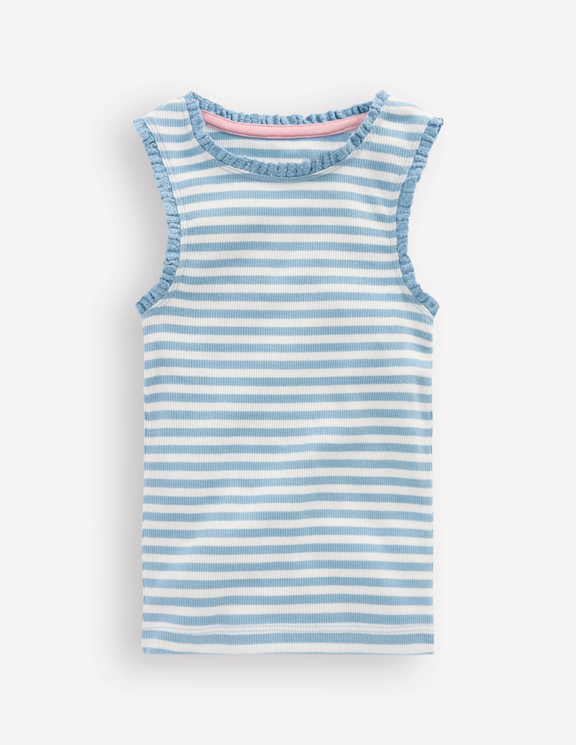 Ribbed Lace Trim Tank-Glacier Blue Stripe | Boden (US)