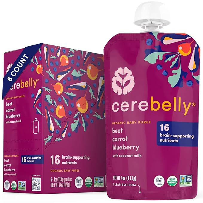 Cerebelly Organic Baby Food Pouches Beet Carrot Blueberry (4 Ounce, 6 Count) – Toddler Snacks -... | Amazon (US)