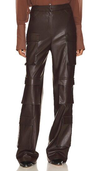 Faux Leather Wide Leg Cargo Pants in Dark Brown | Revolve Clothing (Global)
