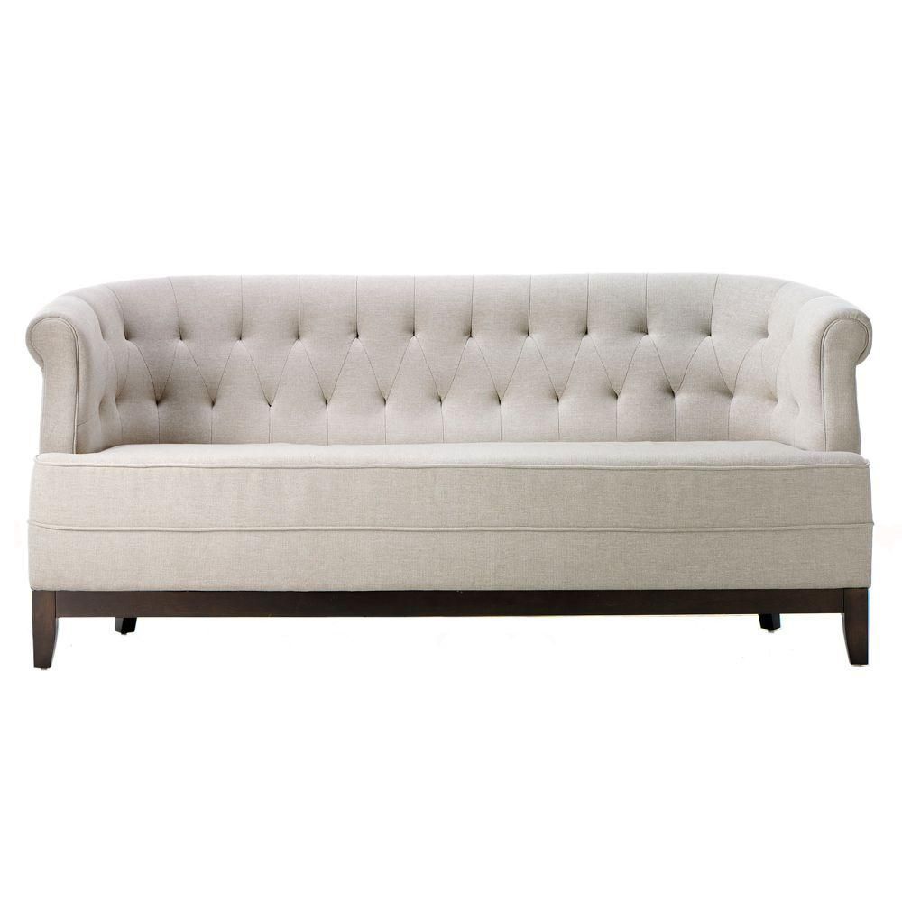Home Decorators Collection Emma 73 in. Textured Natural Polyester 3-Seater Sofa with Round Arms | The Home Depot