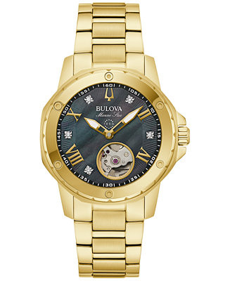 Bulova Women's Automatic Marine Star Diamond Accent Gold-Tone Stainless Steel Bracelet Watch 35mm... | Macy's