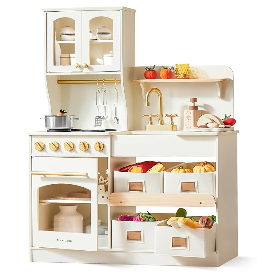 Tiny Land Play Kitchen for Kids, Wooden Toy Kitchen Set with Storage & Accessories, Toddler Kitch... | Amazon (US)