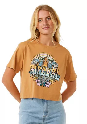 RIP CURL Women's Block Party Cropped Graphic T-Shirt, Light Brown, Medium | Belk