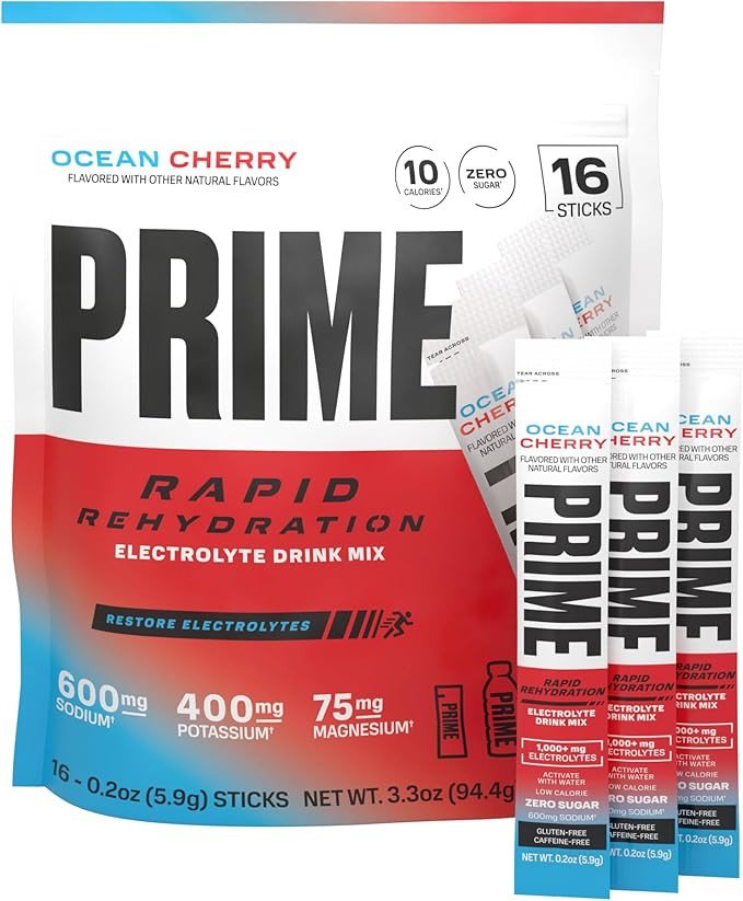 Prime Rapid Rehydration Electrolyte Powder Sticks, Ocean Cherry, Sugar Free Hydration Drink Mix w... | Amazon (US)