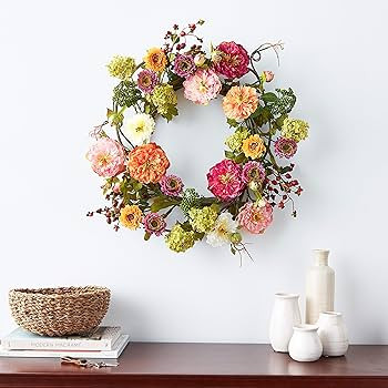 Nearly Natural 24" Peony Wreath, 24in, Mixed | Amazon (US)