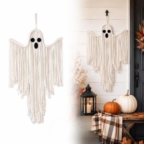 Handcrafted Woven Halloween Ghost Wall Decor Cotton Tassel Hanging Ornament for Front Door Porch ... | Walmart (US)