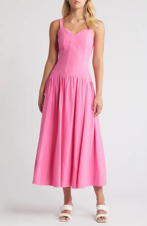 MOON RIVER Corset Bodice Drop Waist Dress in Pink at Nordstrom, Size Medium | Nordstrom