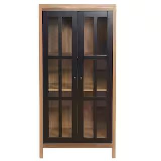 Brown and Black Accent Storage Cabinet with Doors and Shelves | The Home Depot