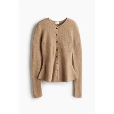 H&M Rib-knit Peplum Cardigan in Dark Gray Melange at Nordstrom, Size Large | Nordstrom
