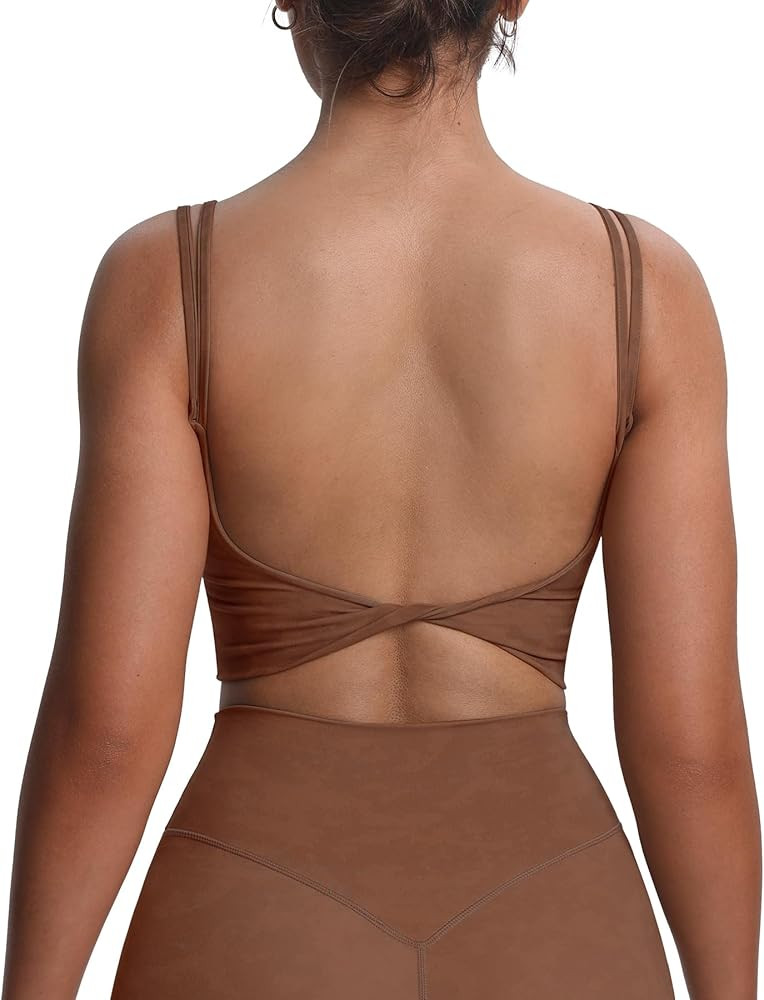 Aoxjox Women's Workout Sports Bras Fitness Yoga Crop Tank Twist Back Cami | Amazon (US)