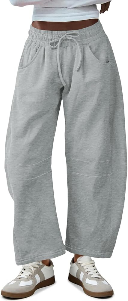 Fisoew Womens Barrel Leg Sweatpant Drawstring Elastic Waisted Wide Leg Pants Casual Active Pants ... | Amazon (US)