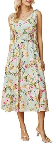GRACE KARIN Women’s 2023 Summer Dress Floral V Neck Casual Sleeveless Dress Split Elastic Waist... | Amazon (US)
