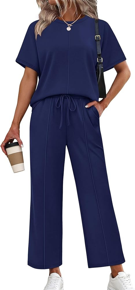 Sampeel Two Piece Sets for Women Summer Oversized Short Sleeve Wide Leg Pants Lounge Travel Vacat... | Amazon (US)