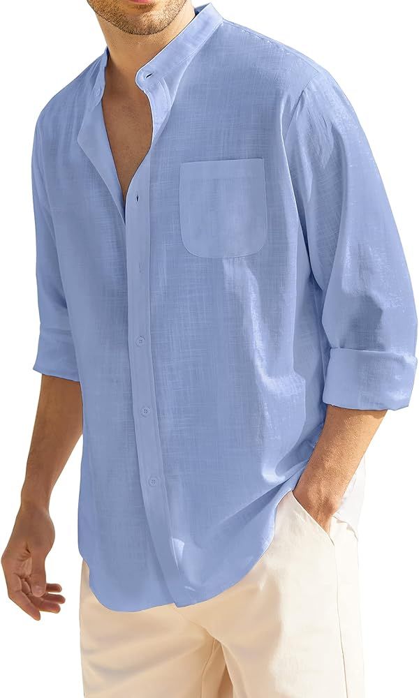 COOFANDY Men's Long Sleeve Cotton Linen Shirt Beach Button Down Shirts Casual Button... | Amazon (US)