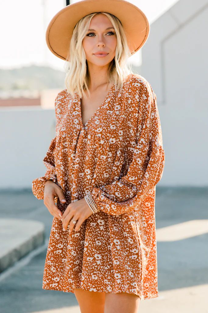 Be Your Own Leader Rust Orange Ditsy Floral Dress | The Mint Julep Boutique