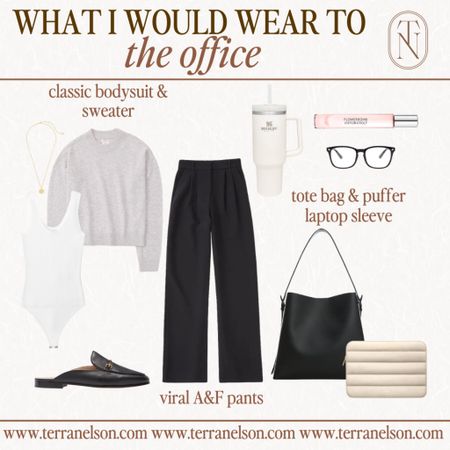 Office wear / work wear / work outfits / work tote / Abercrombie bodysuit / Stanley quencher / office essentials

#LTKFind #LTKworkwear #LTKshoecrush
