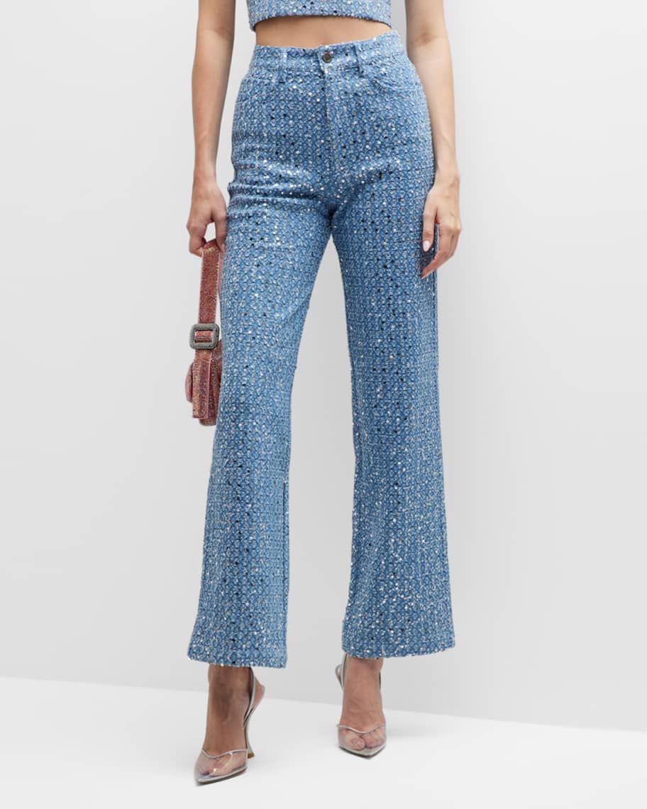 Rotate Birger Christensen Sequin Embellished Wide-Leg Jeans | Neiman Marcus