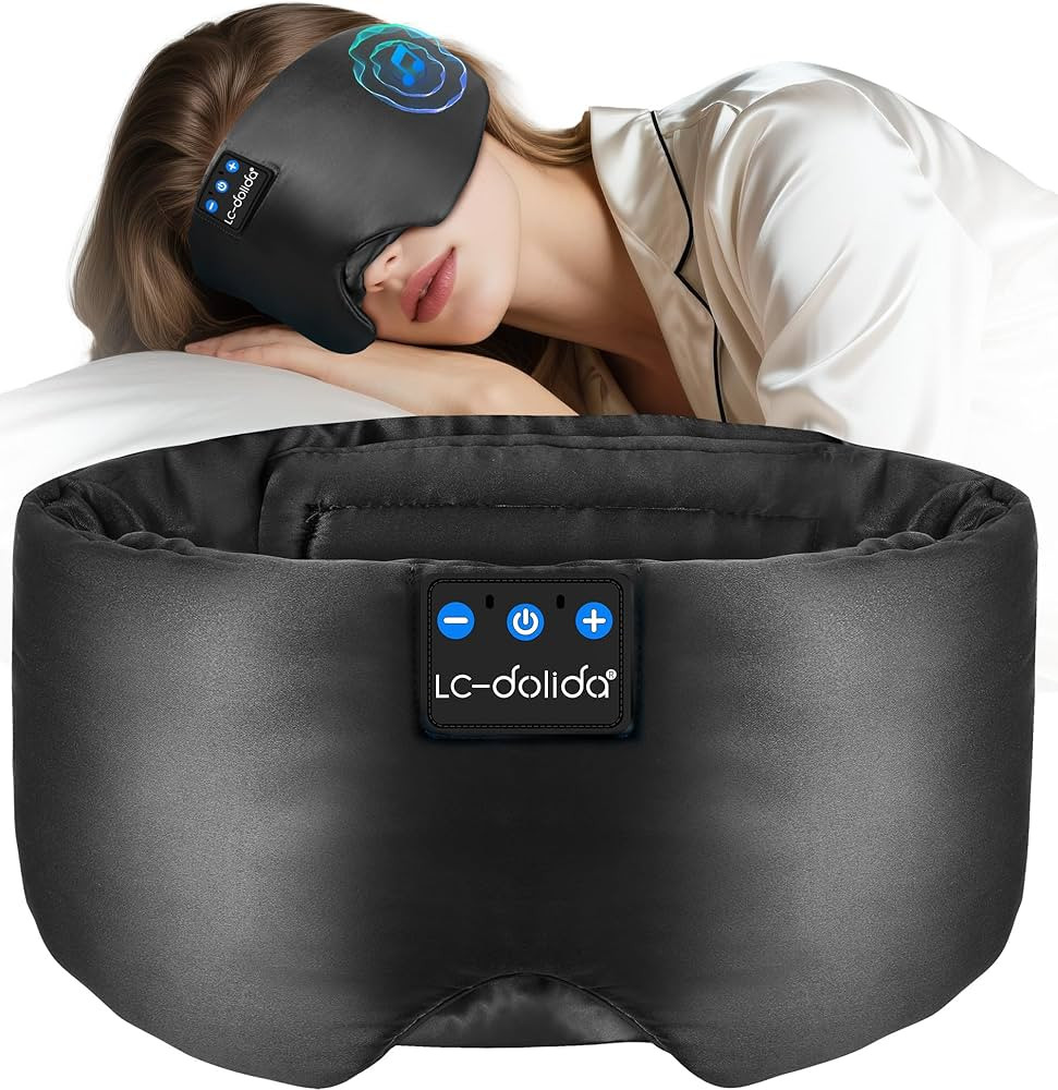 LC-dolida Luxurious Silk Soft Sleep Mask, Sleep Headphones with Bluetooth 5.4 for Side Sleeper, T... | Amazon (US)