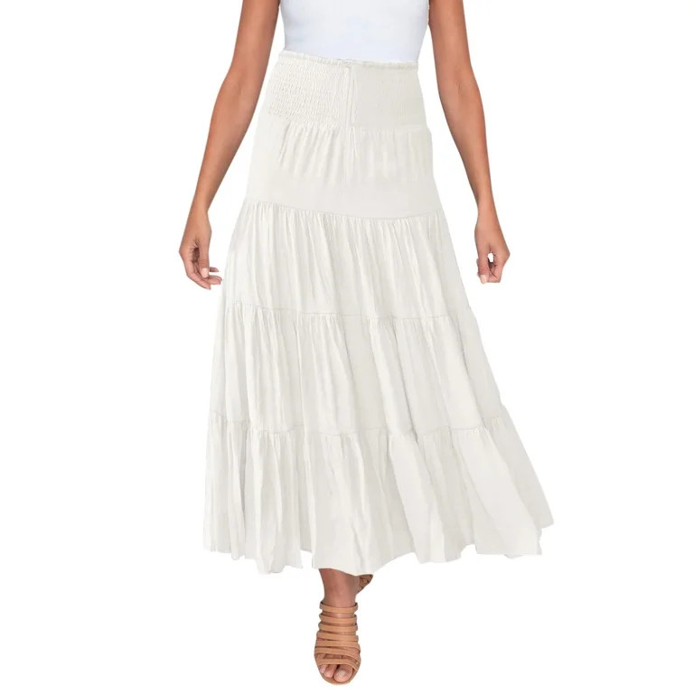 labakihah skirts for women women's summer elastic high waist boho maxi skirt casual drawstring a ... | Walmart (US)