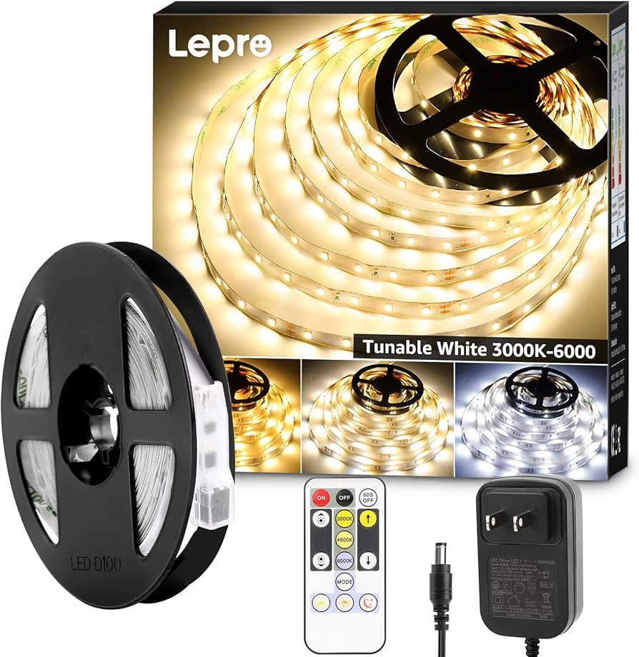 Lepro LED Strip Light, 3000K-6000K Tunable White, 16.4ft Dimmable Bright LED Tape Lights, 300 LED... | Amazon (US)