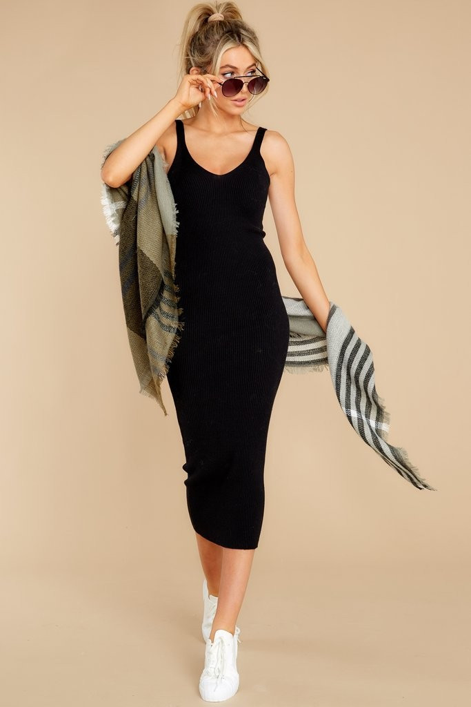 Fast Nights Black Knit Maxi Dress | Red Dress 