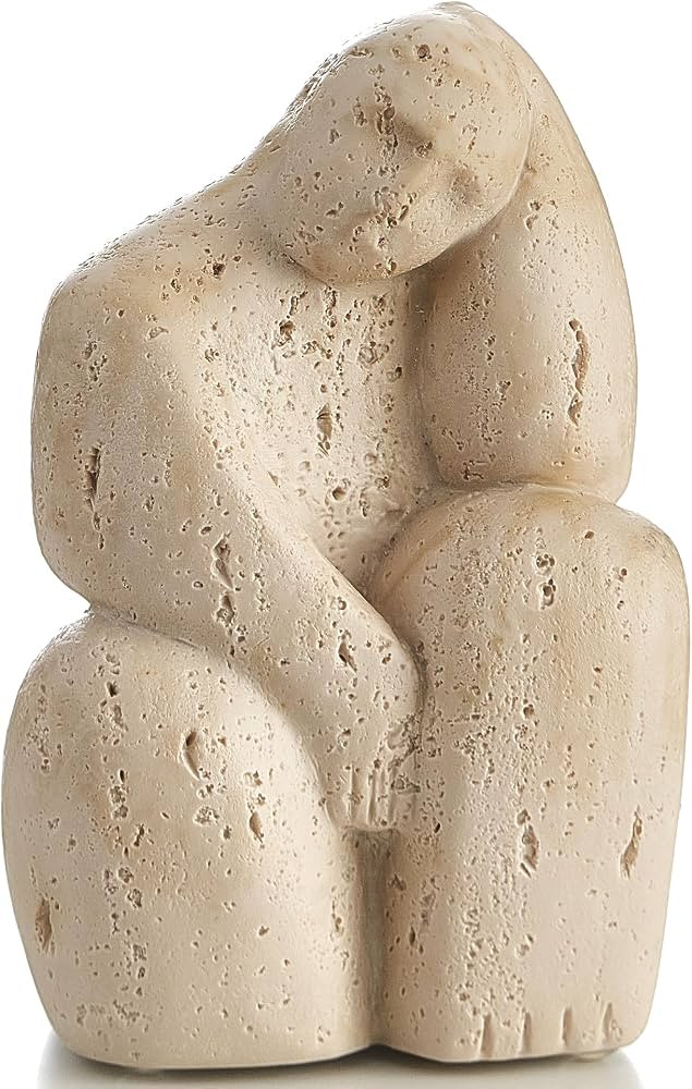 Bookshelf Decor Travertine Stone Look Statue - Modern Sculpture Figurine | Amazon (US)