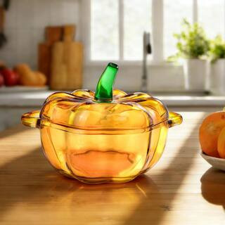 Glass Pumpkin Storage Bowl with Lid, Decorative Halloween Candy Jar for Cookies, Candy and Pet Treats | The Home Depot