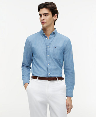 Tommy Hilfiger Men's Regular-Fit Chambray Pocket Shirt - Macy's | Macy's