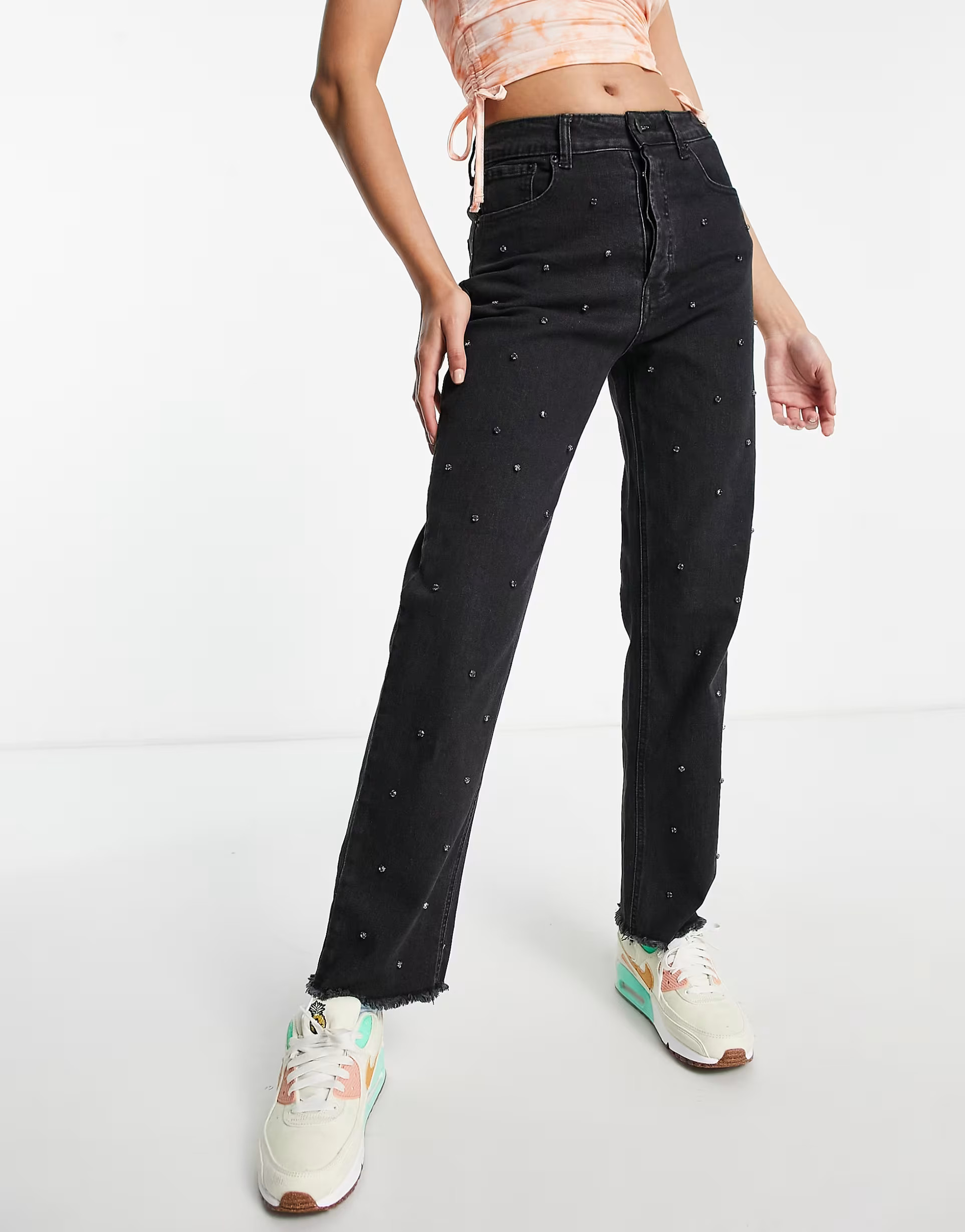 Signature 8 all over embellished straight leg jeans in wash black | ASOS (Global)