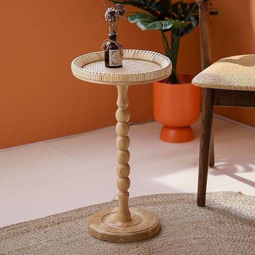 Drink Table，Rattan Round Small Side Table for Small Spaces, Boho Circle End Table Coffee Table ... | Amazon (US)