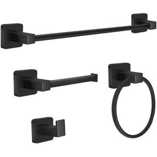 4-Piece Bath Hardware Set with 17 in. Towel Bar Towel Ring Toilet Paper Holder and Towel Hook in ... | The Home Depot