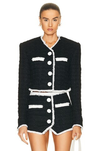 BALMAIN Contrasted Cropped Jacket in Noir & Blanc | FWRD | FWRD 