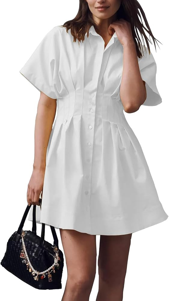 Shy Velvet Women’s Mini Shirt Dress Casual Button Down Short Sleeve Collared Summer Dresses | Amazon (US)