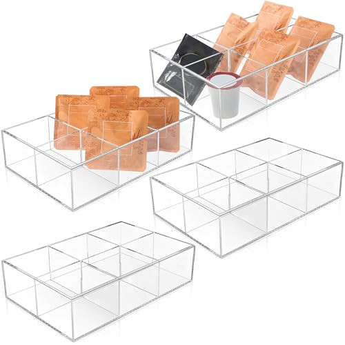 Maitys 4 Pcs Acrylic Tea Bag Organizer Clear, 6 Compartments Divided Box | Amazon (US)