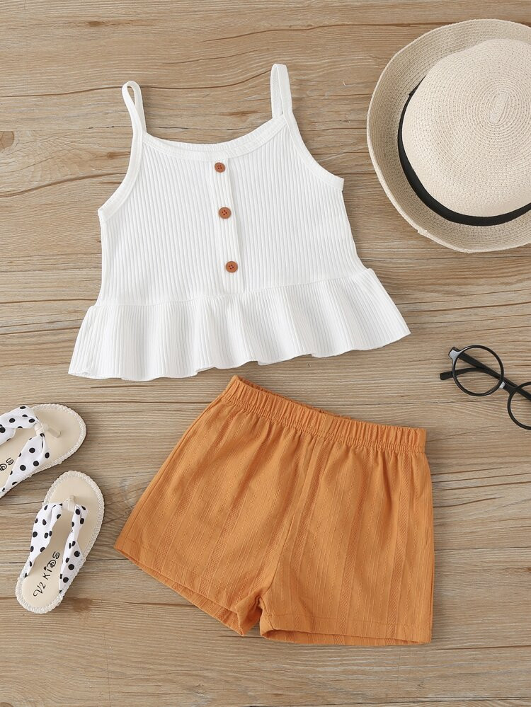 Toddler Girls Ruffle Hem Cami Top & Shorts | SHEIN