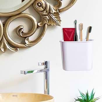Amazon.com: YJOHIGO Wall Mount Toothbrush Holder for Bathroom - Self Adhesive Wall Mounted Tooth ... | Amazon (US)