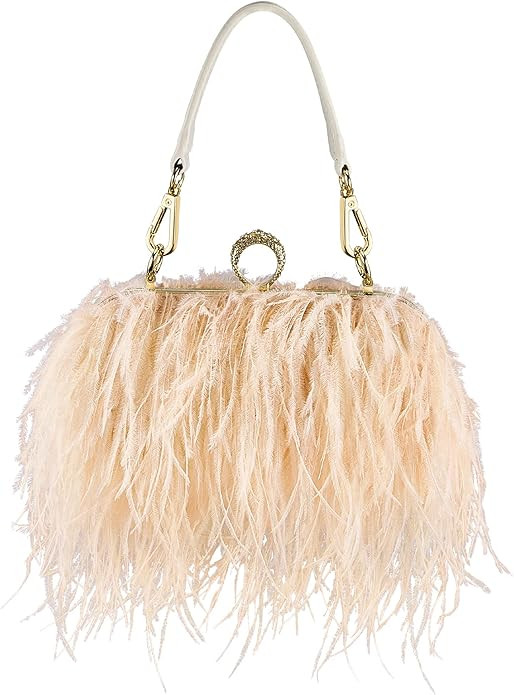 Women Ostrich Feather Tote Bag Fluffy Purse Clutch Feather Evening Handbag for Wedding Anniversar... | Amazon (US)