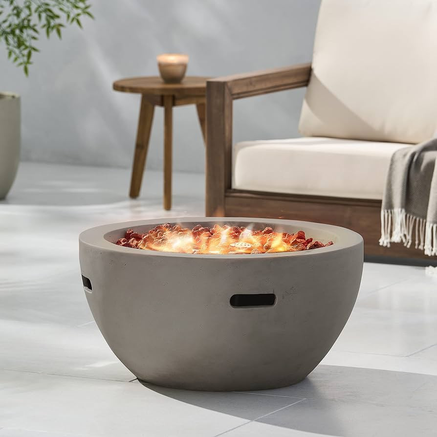 26.75'' Outdoor MGO Propane Fire Pit, 40,000 BTU Bowl Shaped Fire Pit with Faux Stone Look, Gas F... | Amazon (US)