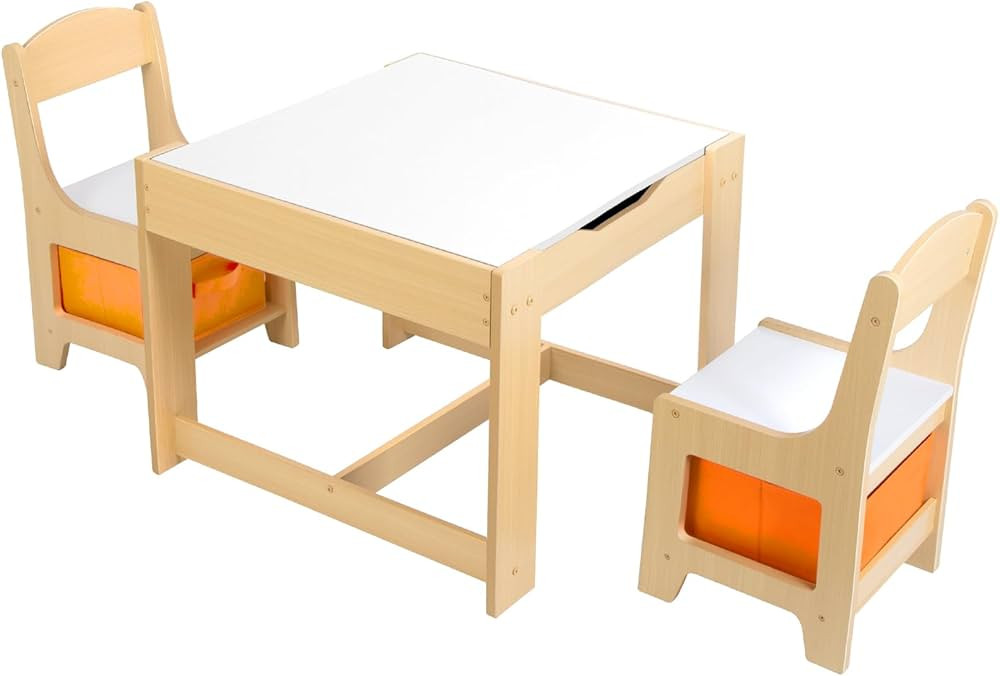 3 in 1 Wooden Kids Table and Chair Set with Storage Drawer, Double-Sided Detachable Tabletop for ... | Amazon (US)