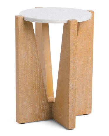 23in Acacia Wood And Marble Top Side Table | Marshalls